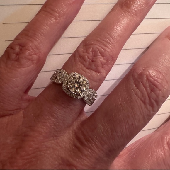 One Carat Diamond Moissanite Silver Engagement Wedding Ring - Picture 4 of 11